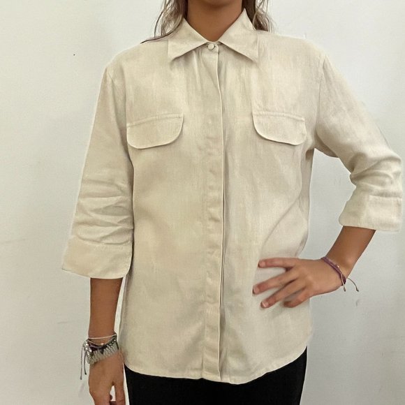 Alaian Figaret Tops - Alaian Figaret Beige Oversize Shirt Size